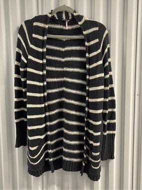 Free People Beach Black & Cream Striped Open-Front Women's Cardigan Size Small